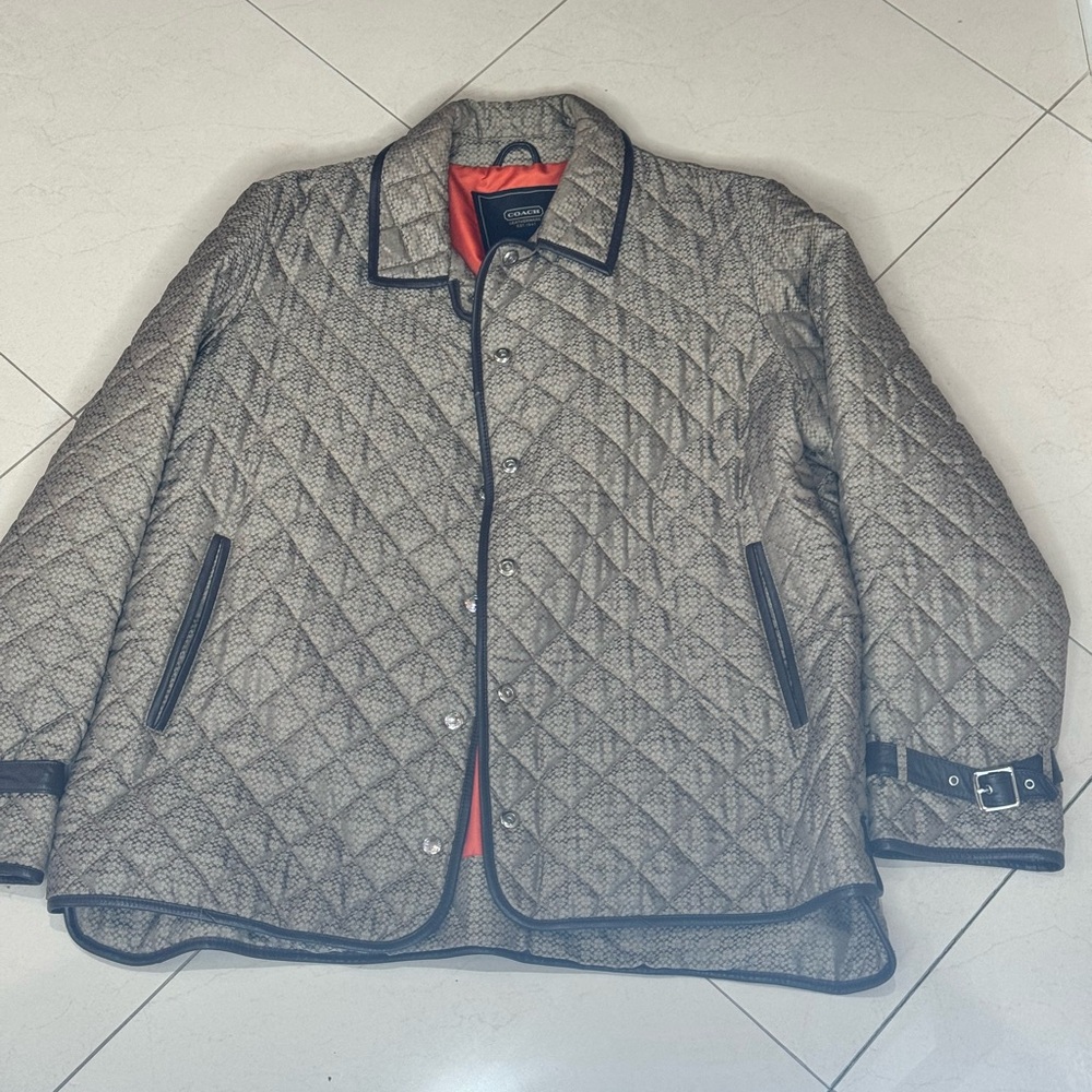 Coach Quilted Women's Bomber Jacket in Beige with Black Trim